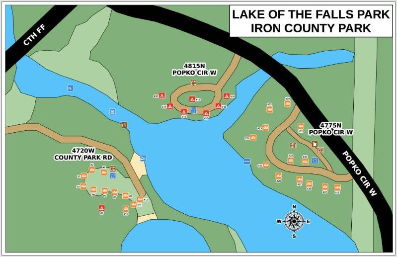 Wisconsin ATV Campgrounds: Lake of the Falls Park campground map